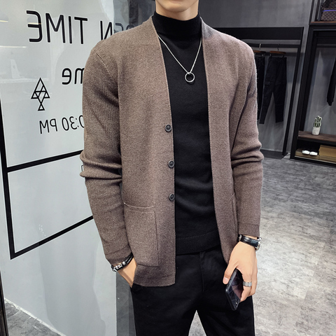 Autumn New Cardigan Men Clothing Fashion 2022 Button Decor Korean Sweater Men Front Pocket Loose Casual Mens Cardigan 3Color 3XL ► Photo 1/5