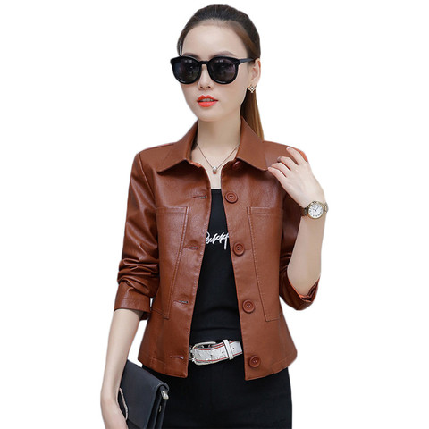 Leather Jacket Women Caramel 3XL 4XL Plus Size Short Slim PU Coat 2022 New Spring Autumn Korean Fashion Chic Moto Clothing LD855 ► Photo 1/6