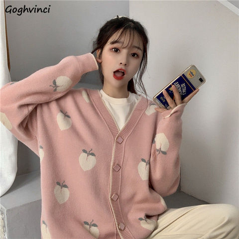 Cardigan Sweaters Women Fall V-neck Single Breasted Floral Ulzzang All-match Kawaii Stretchy Stylish Comfortable Leisure Simple ► Photo 1/6