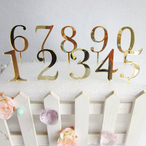 0~9 Numbers Acrylic Cake Topper Gold Mirror Birthday Cupcake Topper For Kids Birthday Wedding Anniversary Party Cake Decorations ► Photo 1/3
