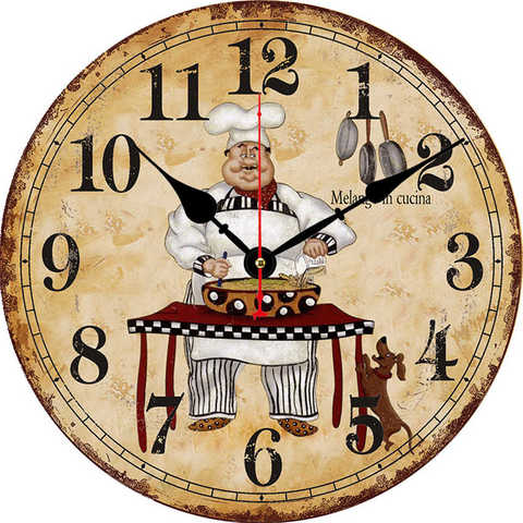 Cook Antique Wall Watch,Kitchen Clock,Shabby Retro Home Kitchen Room Decor,Large Shabby Rustic Cooker Figure Wall Clocks ► Photo 1/3
