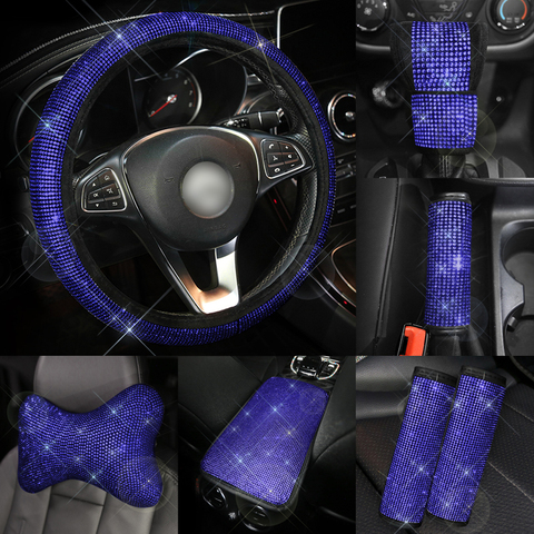 Blue Rhinestone Car Steering Wheel Covers Universal Crystal Auto Interior Fashion Accessories For Women Girls ► Photo 1/1