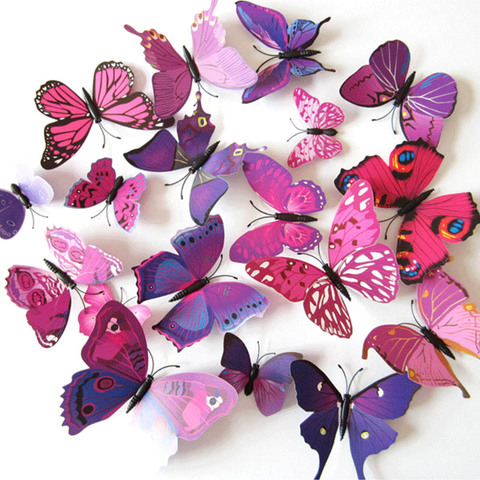 12Pcs/pack Simulation Butterflies Three-Dimensional Wall Sticker Wallpaper Home Decorations Fridge Magnet PVC Wall decals ► Photo 1/6