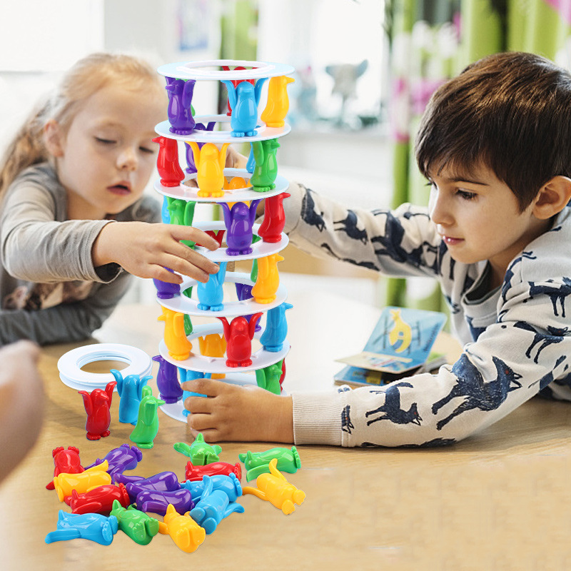 Stacking Towering Penguin Kid's Creative Penguin Tower Collapse Game Challenge