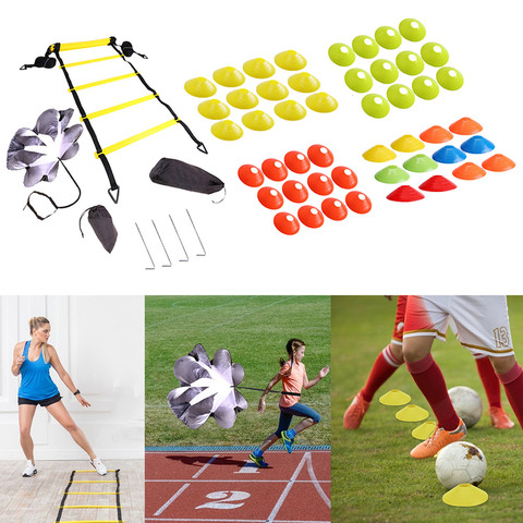 Adjustable Footwork Soccer Football Fitness Speed Rungs Agility Ladder Training Equipment Kit with Resistance Parachute Disc ► Photo 1/6