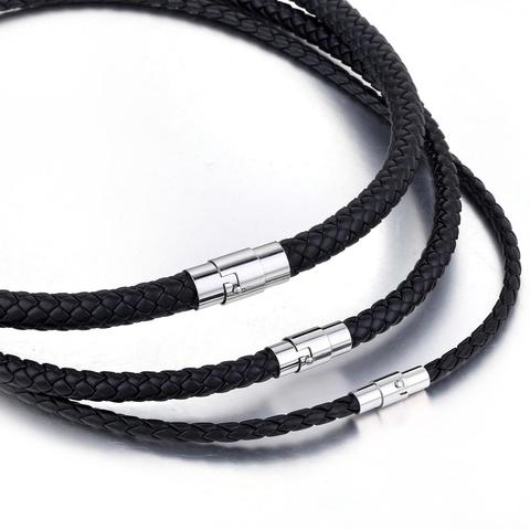 Thin Brown Black Braided Cord Rope Man Made Leather Necklace for Men Chocker Silver Color Stainless Steel Clasp 4/6/8mm LUNM09 ► Photo 1/6