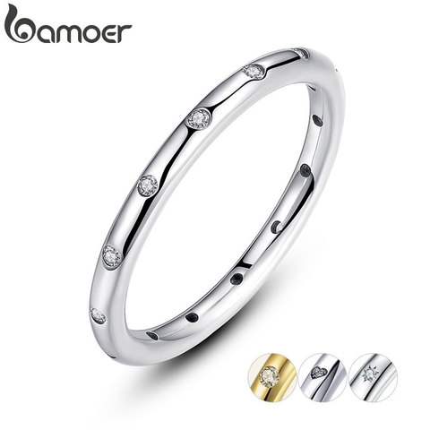 BAMOER 2 Colors 925 Sterling Silver Droplets Stackable Finger Classic Ring for Women Wedding Jewelry Valentine's Day Gift PA7132 ► Photo 1/6