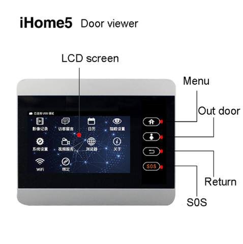 ROLLUP iHome5 WiFi Door Viewer&Video IP Door Monitor LCD TFT 4 Inch Silver Door Screen With 8000mah Battery Shipment Only Screen ► Photo 1/6