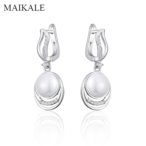 MAIKALE Trendy Geometric  Drop Earrings with Pearls Paved AAA Cubic Zirconia Pearl Earrings for Women Jewelry Accessories ► Photo 1/6