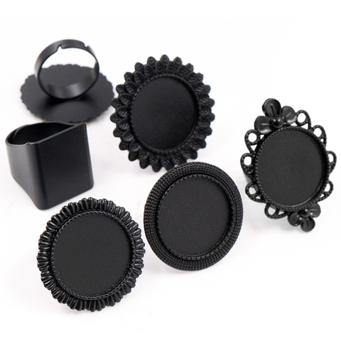 20mm 5pcs Black Plated 5 Style Adjustable Ring Settings Blank/Base,Fit 20mm Glass Cabochons,Buttons;Ring Bezels ► Photo 1/6