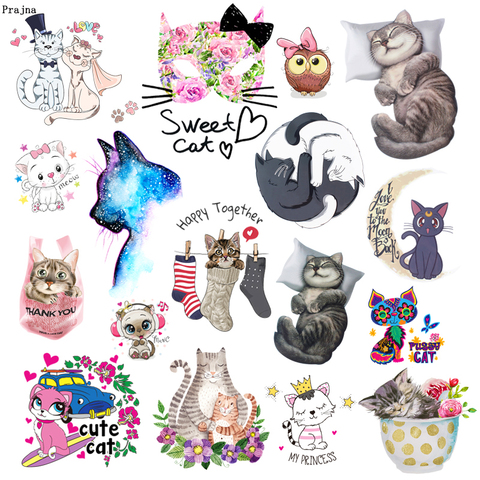 Prajna Cartoon Cat Series Stickers Iron On Transfers Vinyl Heat Transfer Ironing Stickers T-shirt Thermal Patches For Clothing ► Photo 1/6