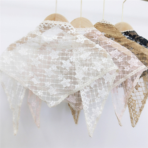 Triangle Scarf Lace Scarf Hankie Muffler Neckerchief Flowers Floral Scarves Wrap Scarves Foulard Transparent Hats Bags Accessory ► Photo 1/6