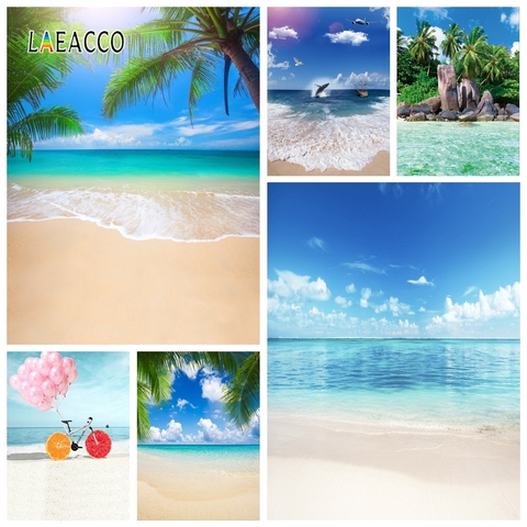 Laeacco Blue Sky White Clouds Sea Beach Palms Trees Photography Backdrops Photo Backgrounds Aloha Party Photophone Photo Studio ► Photo 1/1