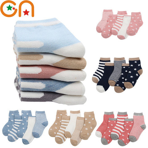 5 Pairs/Lot Children Cotton Socks Boy,Girl,Baby Warm Stripe Dots Fashion Sport'S Socks Autumn/Winter Kids Cartoon Soft CN ► Photo 1/6