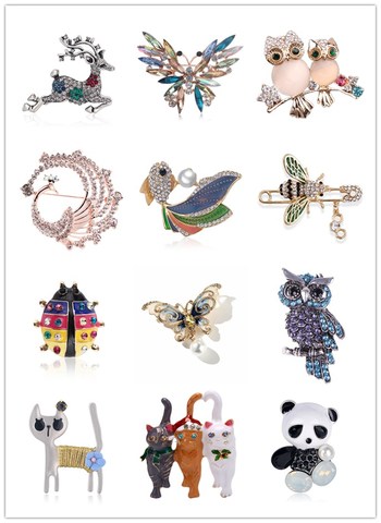 Cute Fashion Crystal Bee Cat   Butterfly Owl Animal Shiny Rhinestone Brooch Pins for Women Sweater Accessories Jewelry ► Photo 1/6