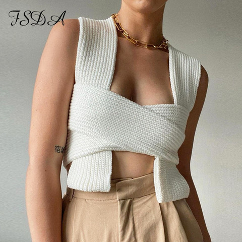 FSDA 2022 Sleeveless Knitted Crop Sweater Sexy Autumn Summer Fashion Vest Black Casual White Jumper Top Female Pullover Y2K ► Photo 1/6