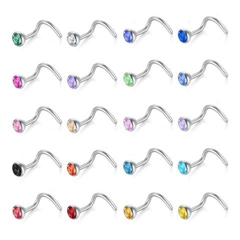 ZS 20pcs CZ Stainless Steel Nose Studs And Rings Lot 18G Nose Piercing Septum Studs For Unisex Body Piercing Fashion Jewelry ► Photo 1/6