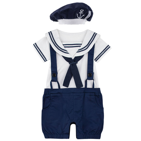 Newborn Baby Boys Girl Sailor Navy Style Romper Toddler Halloween 100% Cotton Suspender Jumpsuit Infant Braces with Hat Playsuit ► Photo 1/6