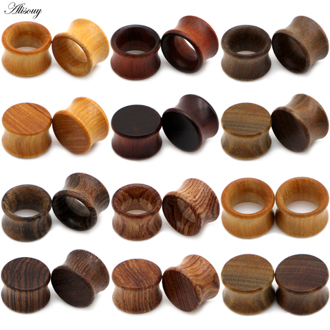 Alisouy 2pcs Wood Ear Plug Tunnel Earring Guages Stretcher Expander Dermal Piercing Oreja Mujer Stretcher Unisex Body Jewelry ► Photo 1/6