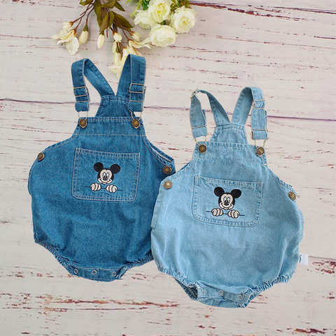 Mickey Mouse Newborn Baby Clothes Summer 2022 Girls Boy Cowboy Children Rompers Disney Cartoon Jumpsuit Sling Strap Kids Outfits ► Photo 1/6