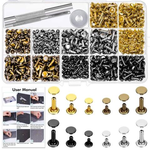 Leather Rivets Kit,360 Sets Double Cap Brass Rivets Leather Studs with Setting Tools for Leather Repair & Crafts,4 Colors&3Sizes ► Photo 1/6