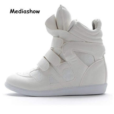 Autumn winter Women Casual Shoes Platform Hook&Loop Increasing Wedges Sneakers PU Leather Shoes Woman High Top Shoes white black ► Photo 1/6