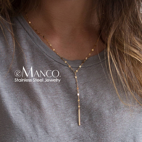 eManco Luxury pendant Choker Necklace for women Minimalist Bamboo Chain Necklace women Stainless steel necklace jewelry ► Photo 1/3