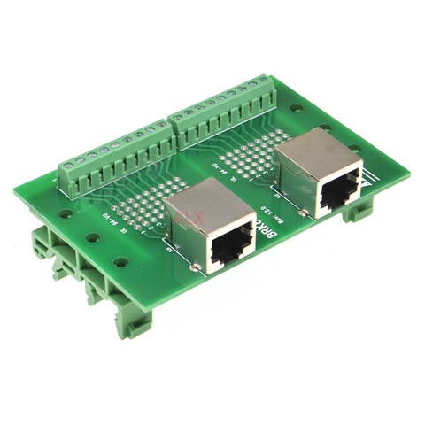 1PCS 2way 2 bit RJ45 8p8c female socket to terminal block adapter pcb board RJ45 Ethernet connector converter Din Rail Mounting ► Photo 1/4