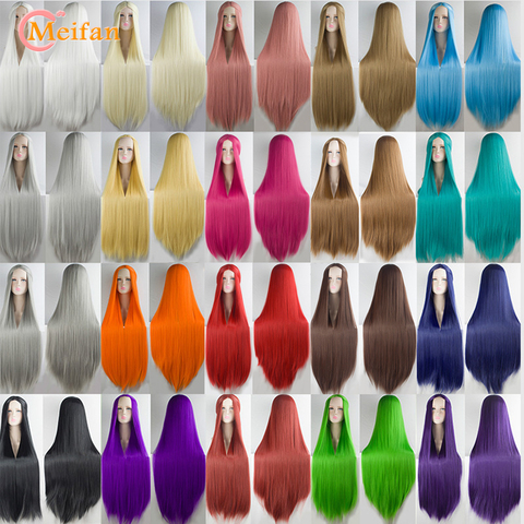 MEIFAN Lolita Cosplay Wig Blonde Blue Red Pink Green Purple Hair for Cosplay Party 100CM Long Straight Synthetic Wigs for Women ► Photo 1/6