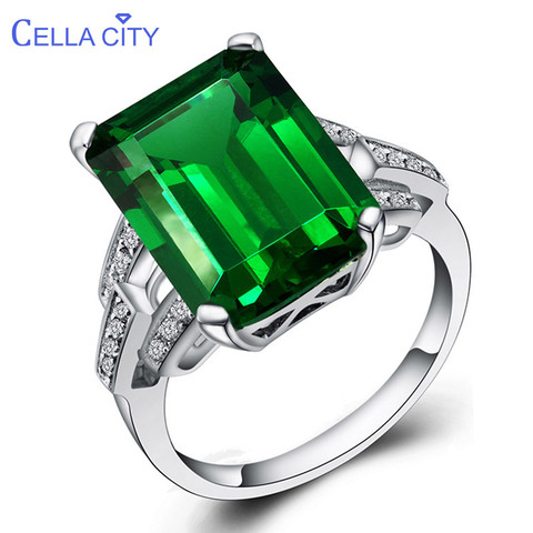 Cellacity  Vintage Emerald Ring for Women Silver 925 Big  Green Gemstone Finger Jewelry Anniversary Wholesale Gift Size 6-10 ► Photo 1/6