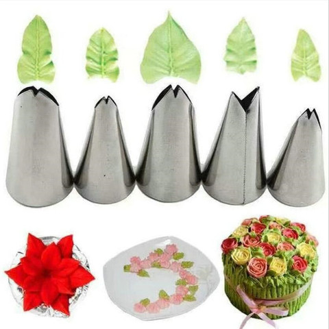 Leaves Nozzles Set 5Pcs Stainless Steel Icing Piping Nozzle Pastry Tips For Cream Cake Fondant Baking Decorating Tools ► Photo 1/5