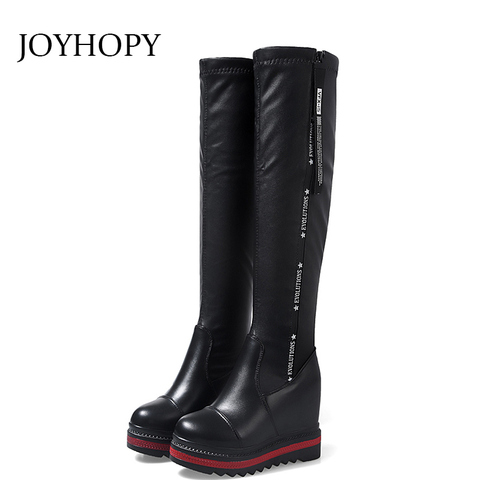 Side Zipper Knights Boot Women Height Increasing Platform Winter Shoes Woman Stretch Febric Wedges Knee High Snow Boots WB067 ► Photo 1/6