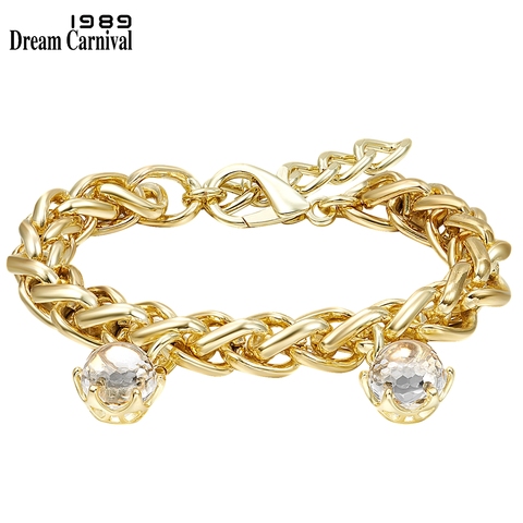 DreamCarnival1989 New Elegant Gold Color Bracelet for Women Thick Woven Cuban Chain Special Cut Zircon Christmas Jewelry WB1238G ► Photo 1/6
