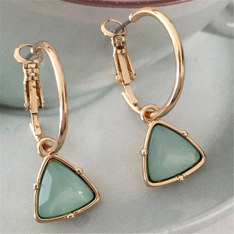 Korea New Fashion Women Cat's Eye Triangle Stone Pendant Hoop Earrings Small Simple Temperament Female Wedding  Jewelry ► Photo 1/6