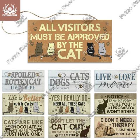 Putuo Decor Cat Wooden Sign Pet Tag Cat Accessorise Lovely Friendship Animal Sign Hanging Plaques for Crafts Home Decoration ► Photo 1/6