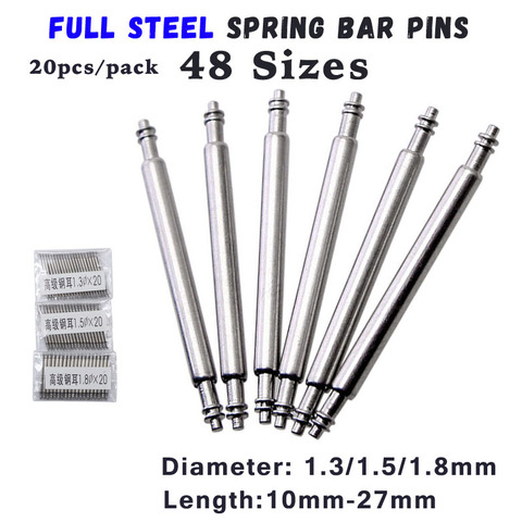 20 Pcs Diameter 1.3 1.5 1.8mm Stainless Steel Spring Bars Pin For Watch 10 11 12 13 14 15 16 17 18 19 20 21 22 23 24 25 26 27mm ► Photo 1/6