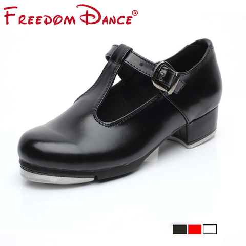 T Shaped Black Shimmery Tap Dance Shoes For Girls Women Patent Leather Black Jazz Step Dance Shoes Clogging Shoes Size 26-42 ► Photo 1/6