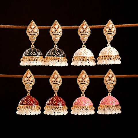 Ethnic Retro Geometric Turkish Jhumka Earrings For Women Indian Jewelry Flower Gold Bell Tassel Dangling Earrings ► Photo 1/6