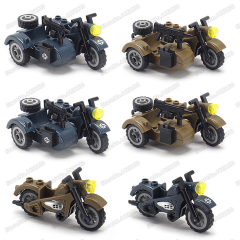 ww2 Moto Military Three Rounds Motorcycle Moc Germany Tool Car Army Figures Vehicle Christma Gift With Other Building Blocks Toy ► Photo 1/6