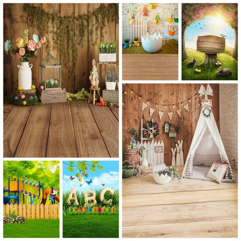 Spring Easter Rabbit Flower Eggs Wood Floor Newborn Baby Shower Birthday Backdrop Vinyl Photography Background For Photo Studio ► Photo 1/6