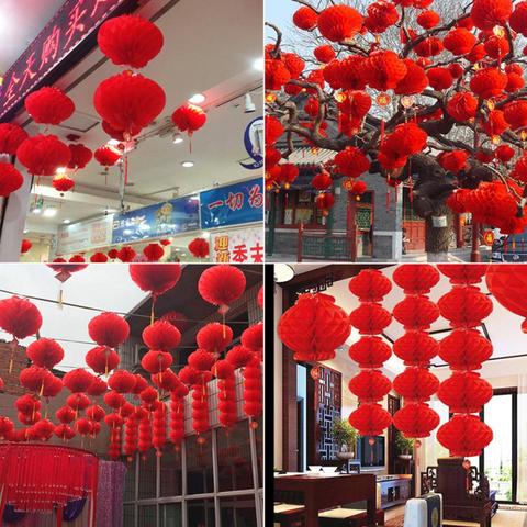 Behogar 20PCS 18cm Waterproof Good Fortune Red Paper Lanterns for Chinese New Year Spring Festival Party Celebration Home Decor ► Photo 1/6
