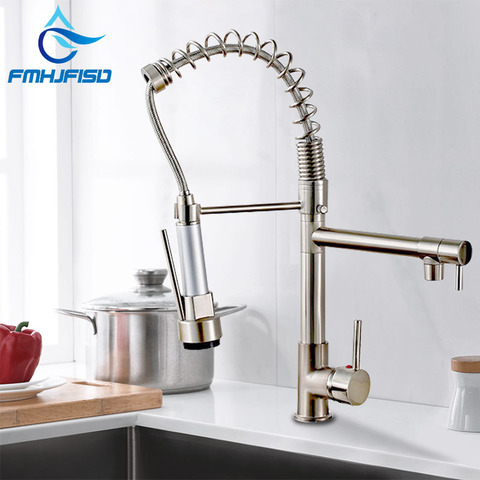 Dual Spout Kitchen Faucets 360 Degree Rotation Spring Pull Down Sprayer Hand Deck Mounted Kitchen Sink Faucet Mixer Taps ► Photo 1/6