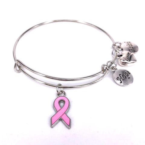 Care For Breast Cancer pink ribbon bangles Hope Love Faith charms bracelet adjustable bangles for Jewelry B008 ► Photo 1/6
