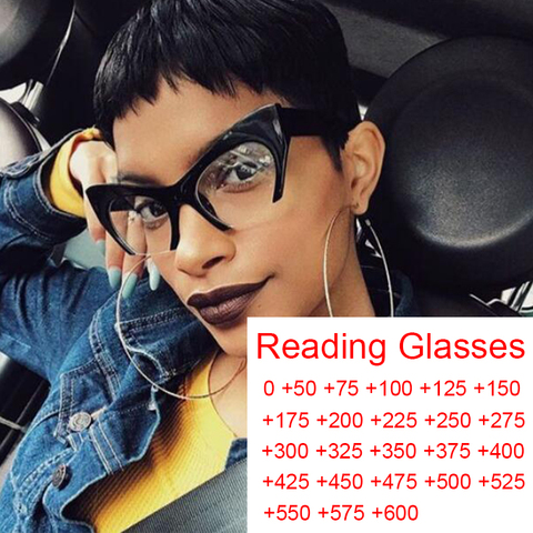 Vintage Black Cat Eye Reading Glasses Women Men Half Frame Eyeglasses Anti Blue Light Rays Farsightedness Transparent Glasses ► Photo 1/6
