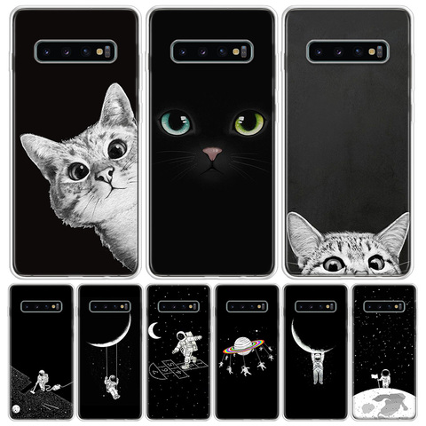 Space Moon Cute Cats Phone Case For Samsung Galaxy S10 S20 Ultra Lite Note 10 9 8 S9 S8 J4 J6 J8 Plus + Pro S7 Coque Capa ► Photo 1/6