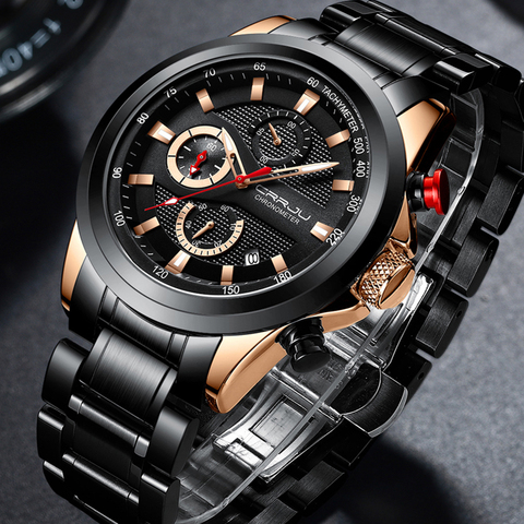 Men Watches CRRJU Stainless Steel Watches for Mens 2022 New Fashion Chronograph Calendar Clock Quartz Gold Watches reloj hombre ► Photo 1/6