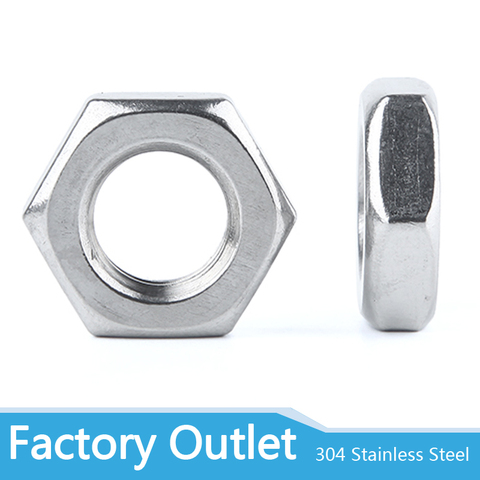 25pcs Steel Nut M2.5 M3 M4 M5 M6 M8 M10 M12 M14 M16 304 A2-70 Stainless Steel Flat Hex Hexagon Thin Nut Jam Nut DIN439 GB6172 ► Photo 1/5