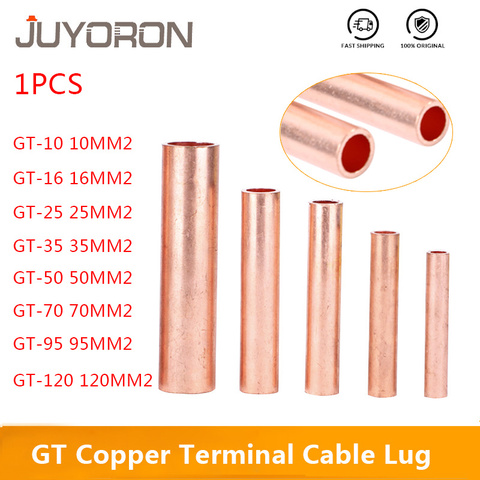 1PCS GT-10 GT-16 GT-25 GT-35 Copper Wire Cable Hole Passing Connecting Tube Electrical Crimp Terminal Ferrule Lug ► Photo 1/6