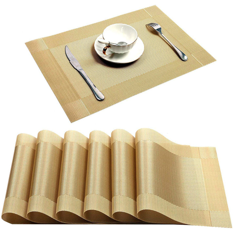 6/4pcs Gold Placemat Washable PVC Dining Table Mats Diagonal frame Teslin Stain-Resistant Cloth Disc Bowl Coaster Non-slip Pad ► Photo 1/6