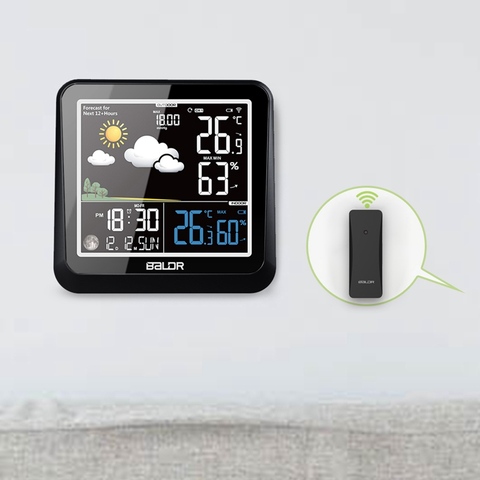 Baldr Color Display Weather Station With Moon Phase Dimmer In/Outdoor Thermometer Hygrometer Snooze Alarm Clock Remote Sensor ► Photo 1/6